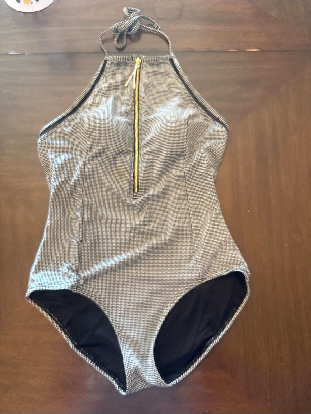Anne Cole Gray Halter One-Piece Swimsuit with Gold Front Zip